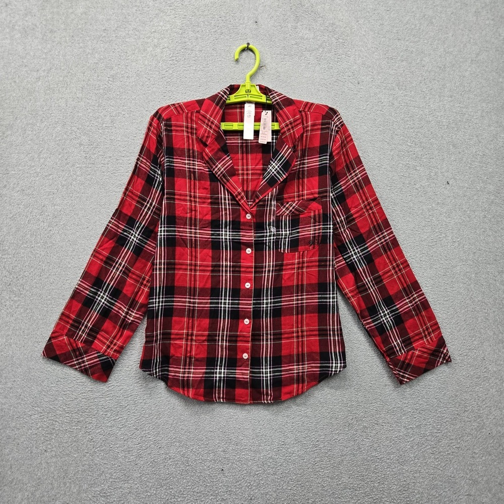 Victoria's Secret Women Sleepwear S Red Plaid Casual Collared Pajama Top NWT